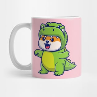 Cute Shiba Inu Dog Wearing Dino Costume Cartoon Mug